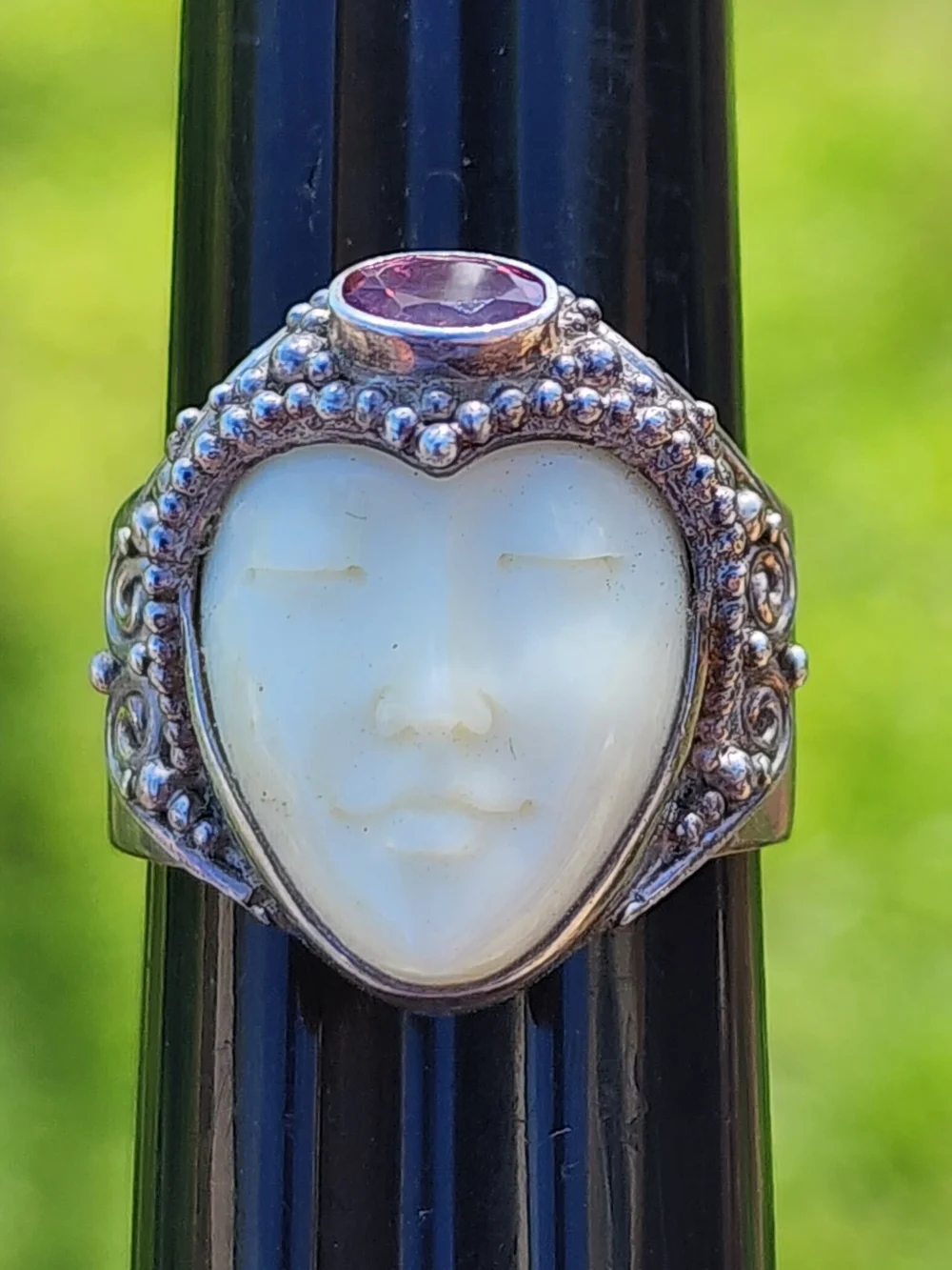 Sajen Sterling Silver Heart-Face Ring with Pink Gem Accent